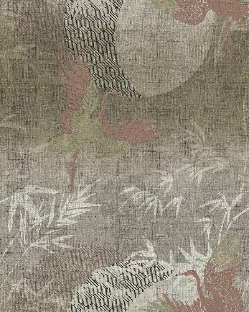 106 dupla széles olasz design tapéta japán stílusban daru madár mintával