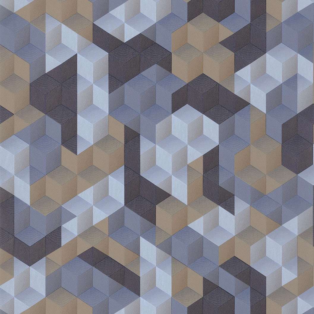 3D geometria mintás tapéta kék, fekete, bronz színvilággal