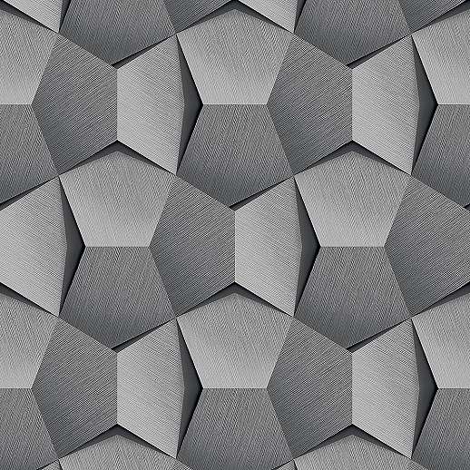 3D hatású dekor tapéta antracit geometriai mintával