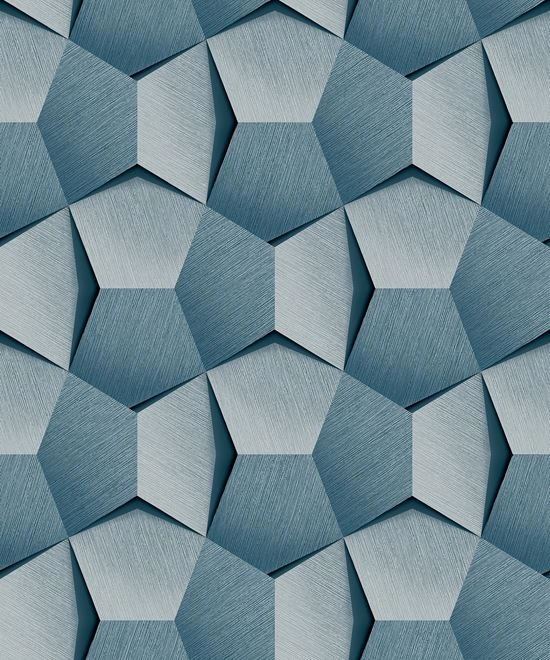 3D hatású design tapéta kék geometrikus mintával
