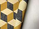 3D hatású design tapéta szürke sárga kocka mintával