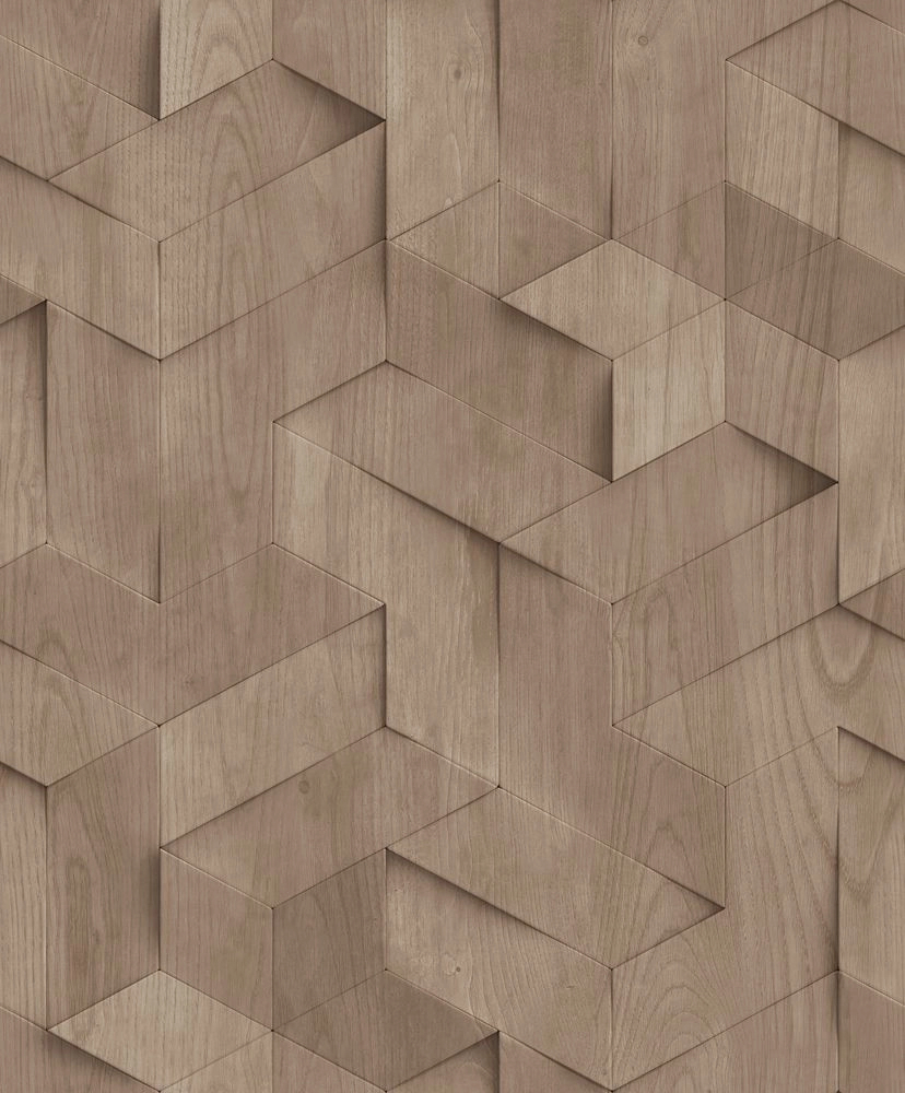 3D hatású fa mintás dekor tapéta barna színben