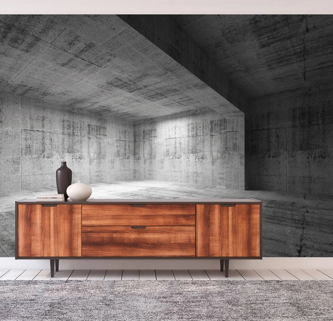 3D hatású poszter tapéta lof stílusú betonszoba mintával