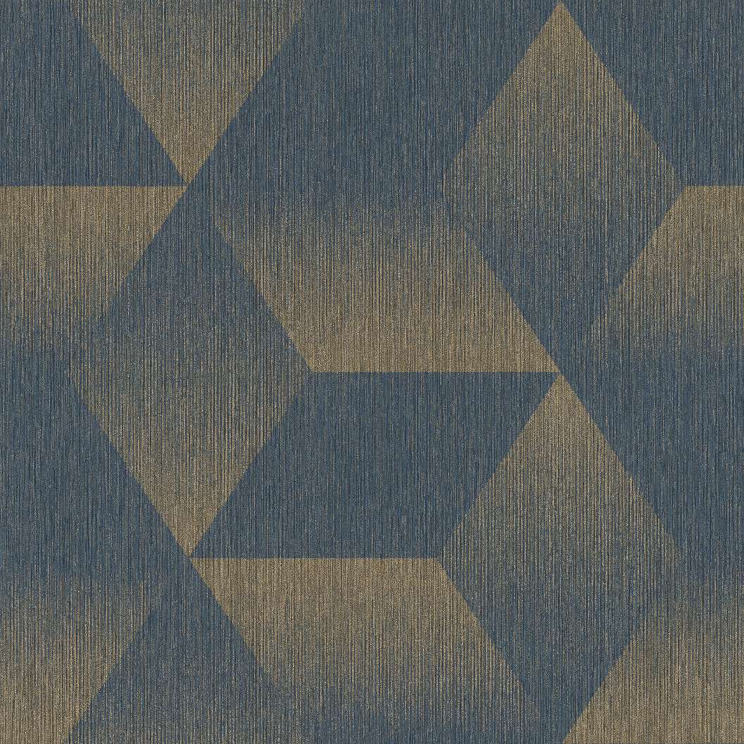 3D kocka hatású dekor tapéta kék arany mintával