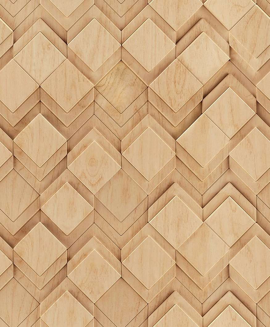 3Dhatású geometrikus fa mintás barna színű elegáns design tapéta