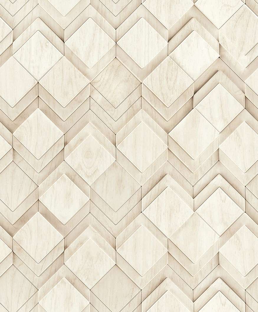 3Dhatású geometrikus fa mintás sötétbeige színű elegáns design tapéta