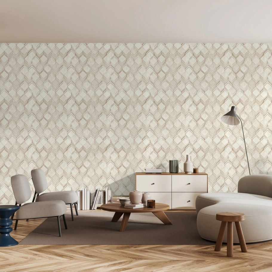 3Dhatású geometrikus fa mintás sötétbeige színű elegáns design tapéta
