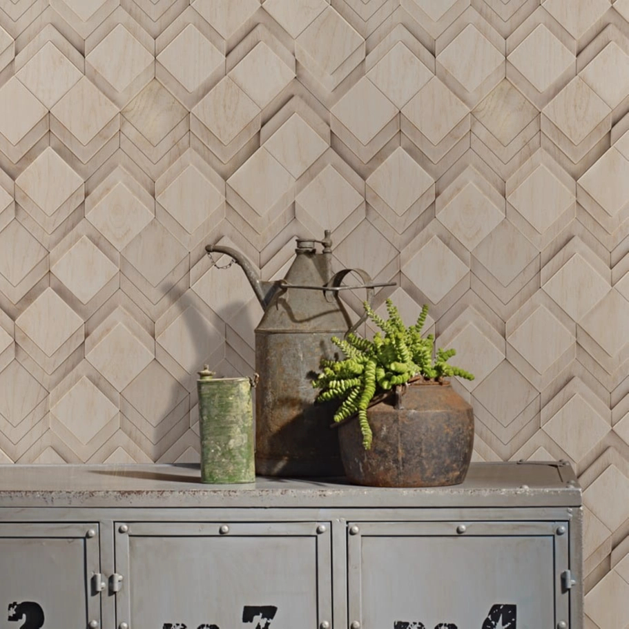 3Dhatású geometrikus fa mintás szürke és beige színű elegáns design tapéta