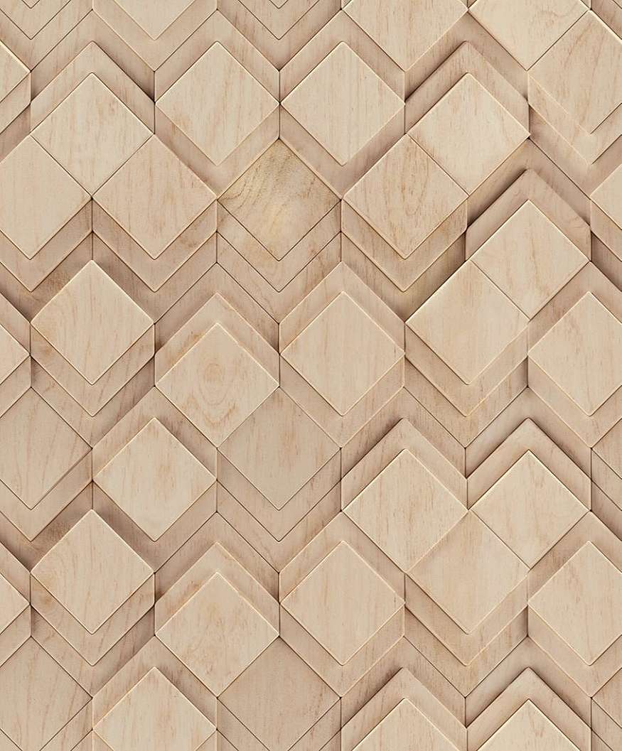 3Dhatású geometrikus fa mintás világosbarna színű elegáns design tapéta