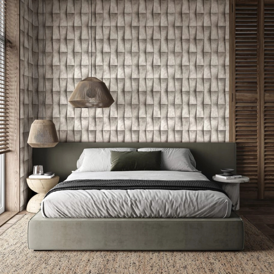 3Dhatású geometrikus kő mintás barna színű elegáns design tapéta
