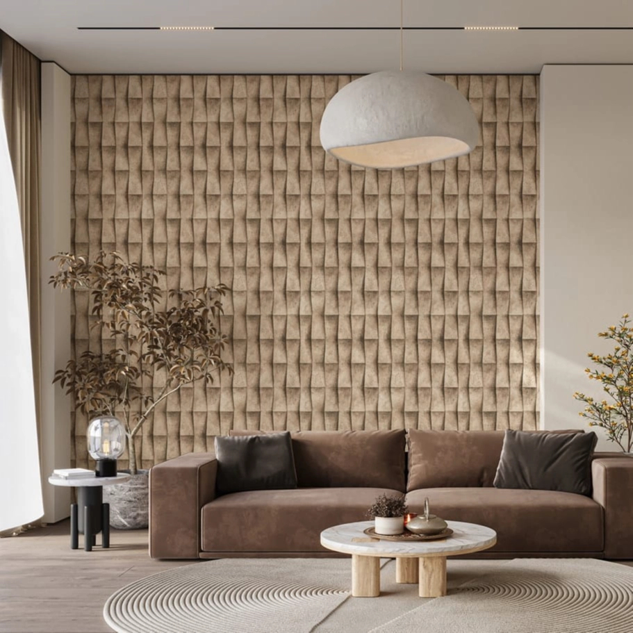 3Dhatású geometrikus kő mintás beige színű elegáns design tapéta