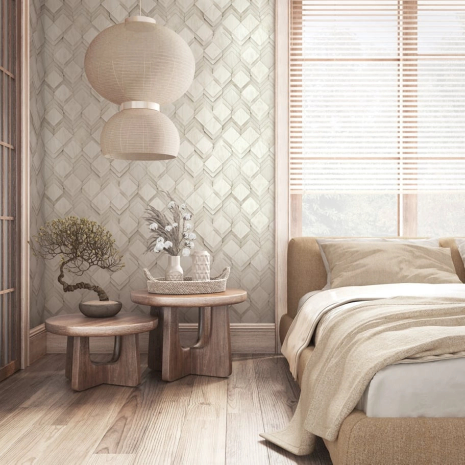 3Dhatású geometrikus mintás beige színű elegáns design tapéta