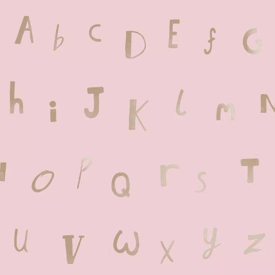 ABC mintás gyerektapéta rózsaszín alapon arany színű betű mintákkal