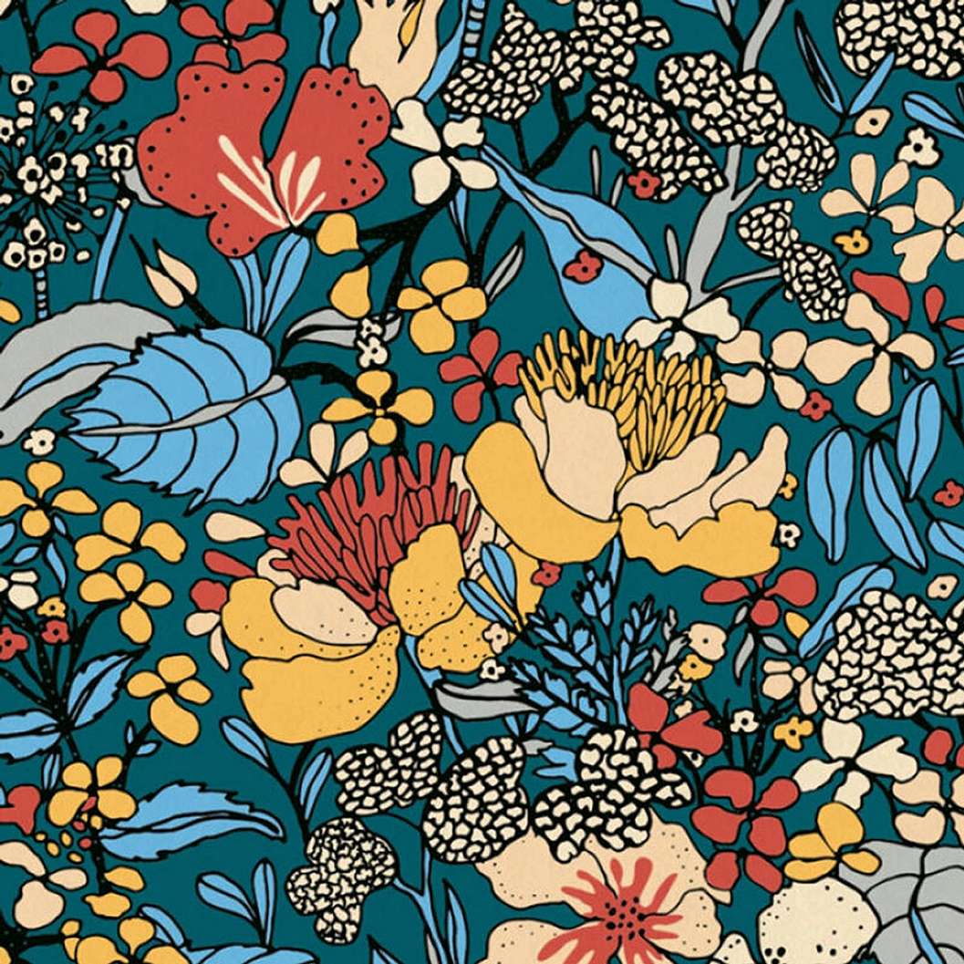 Absztrakt virág mintás dekor tapéta kék alapon