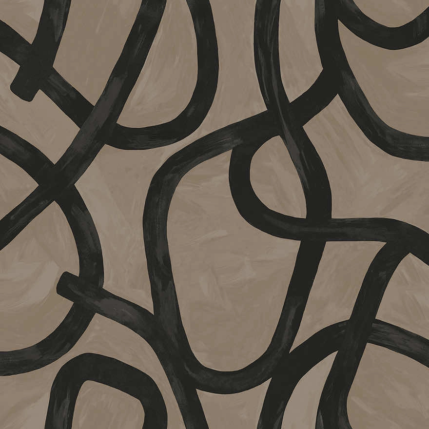 Absztrakt vonlas mintás vlies design tapéta taupe színben
