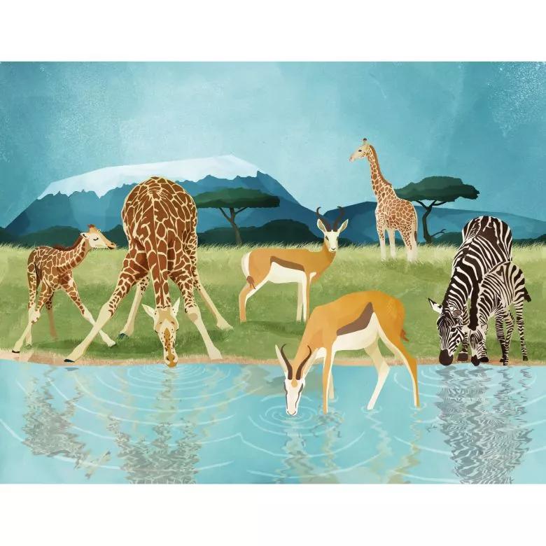 Afrikai állat mintás fali poszter gyerekszobába, zsiráf, antilop, zebra mintával