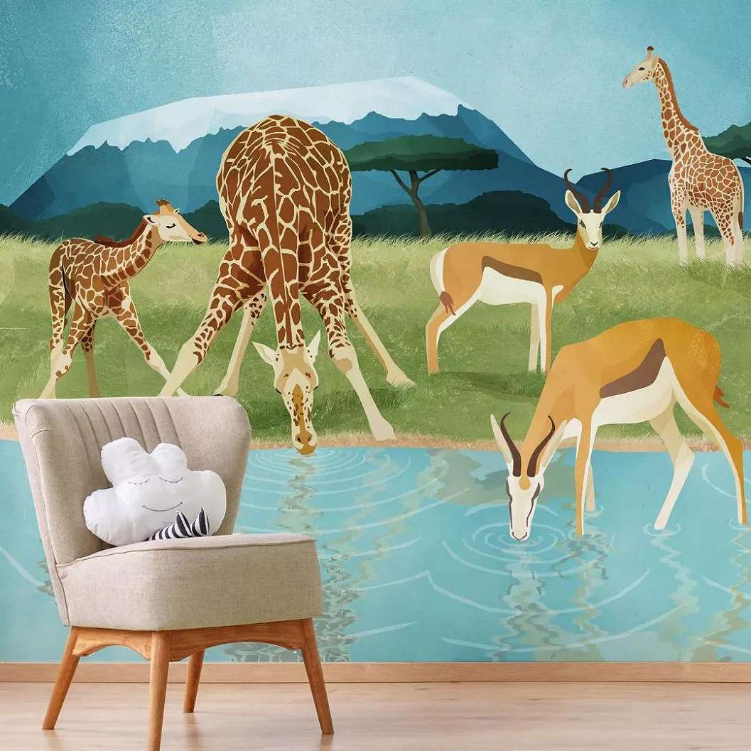 Afrikai állat mintás fali poszter gyerekszobába, zsiráf, antilop, zebra mintával