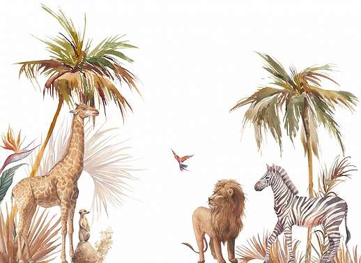 Afrikai állat mintás vlies poszter tapéta zsiráf oroszlán mintával