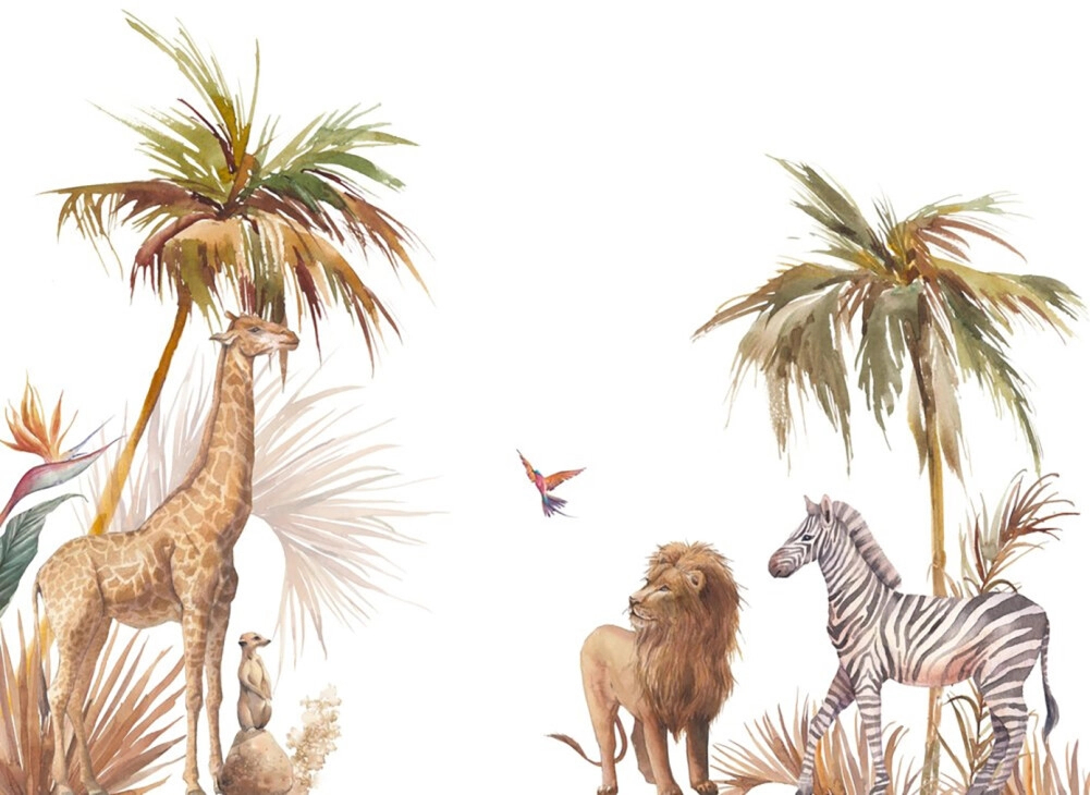 Afrikai állat mintás vlies poszter tapéta zsiráf oroszlán mintával