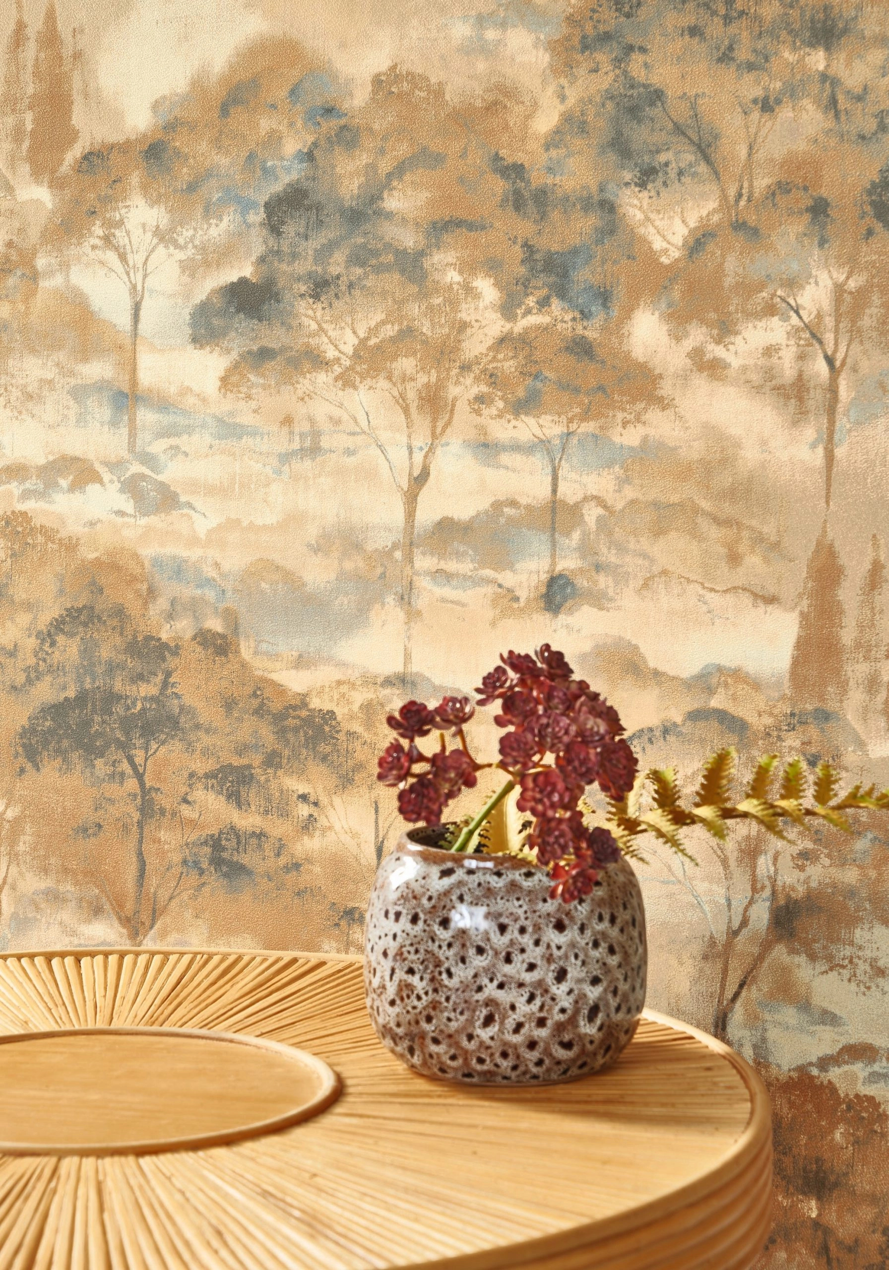 Akvarell erdei fa mintás vinyl tapéta mézsárga színben