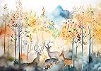 Akvarell erdei táj és állat mintás gyerek posztertapéta 368x254 vlies