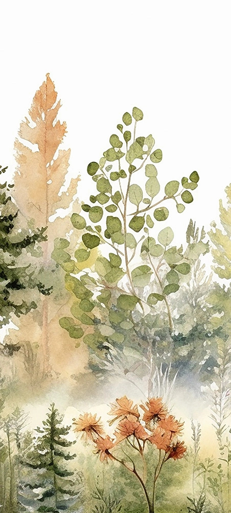 Akvarell erdő mintás fotótapéta egyedi méretben 190cm széles 420cm magas Vinyl