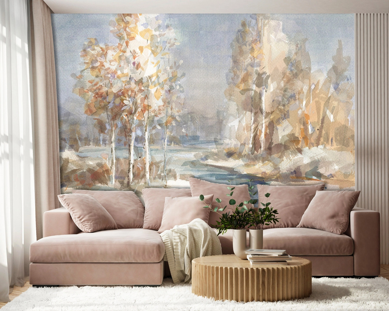 Akvarell fa és folyó mintás festményszerű design fali poszter