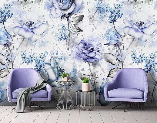 Akvarell hatású lila virágmintás fali poszter 368x254 vlies