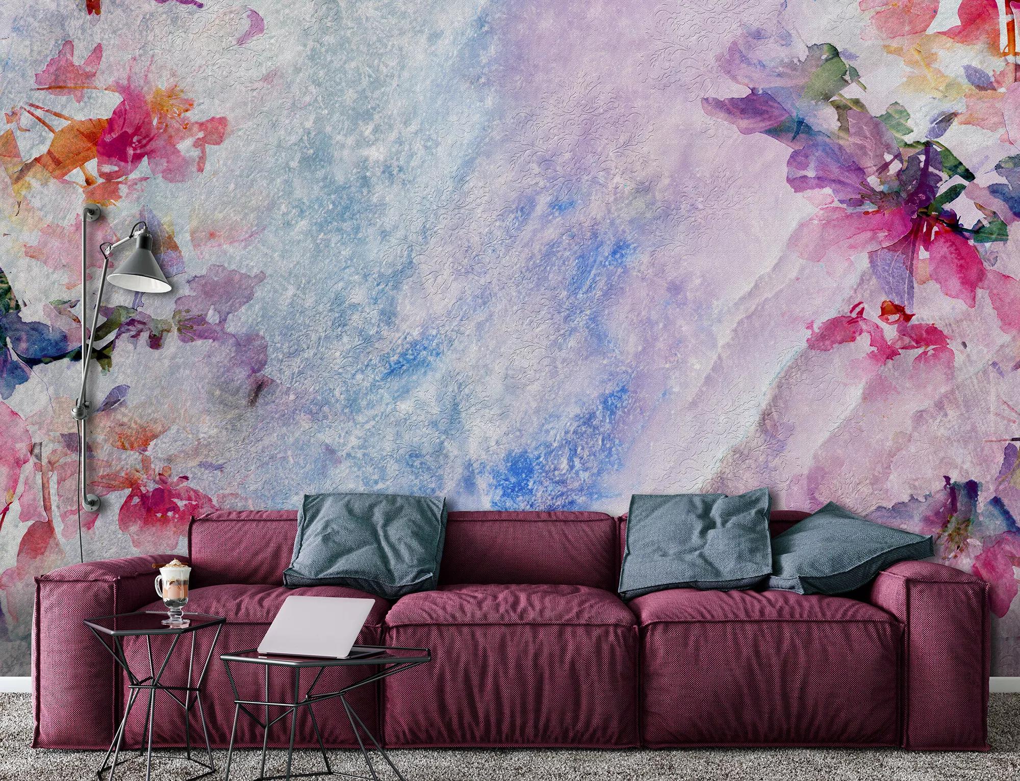 Akvarell hatású színes virágmintás fali poszter 368x254 vlies