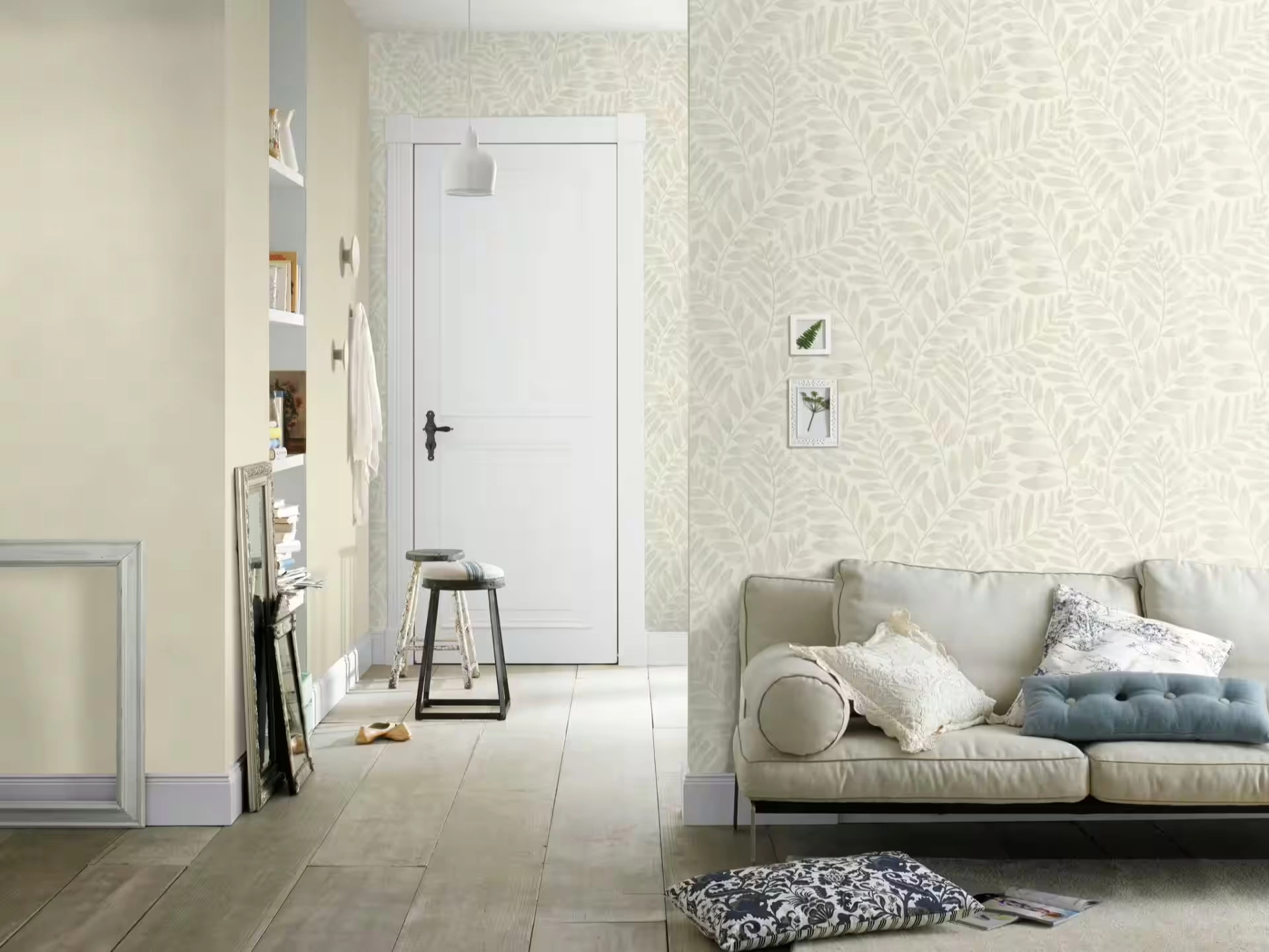 Akvarell levél mintás dekor tapéta szürke színben