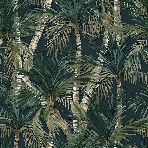 Akvarell pálmafa mintás vlies design tapéta kék zöld színekkel