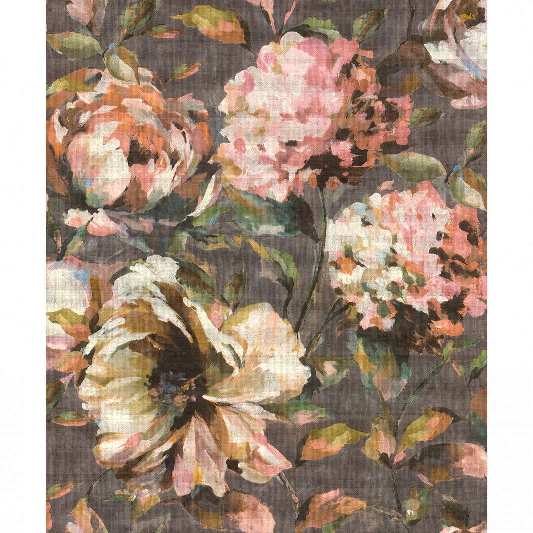 Akvarell romantikus virágmintás design tapéta szürke alapon