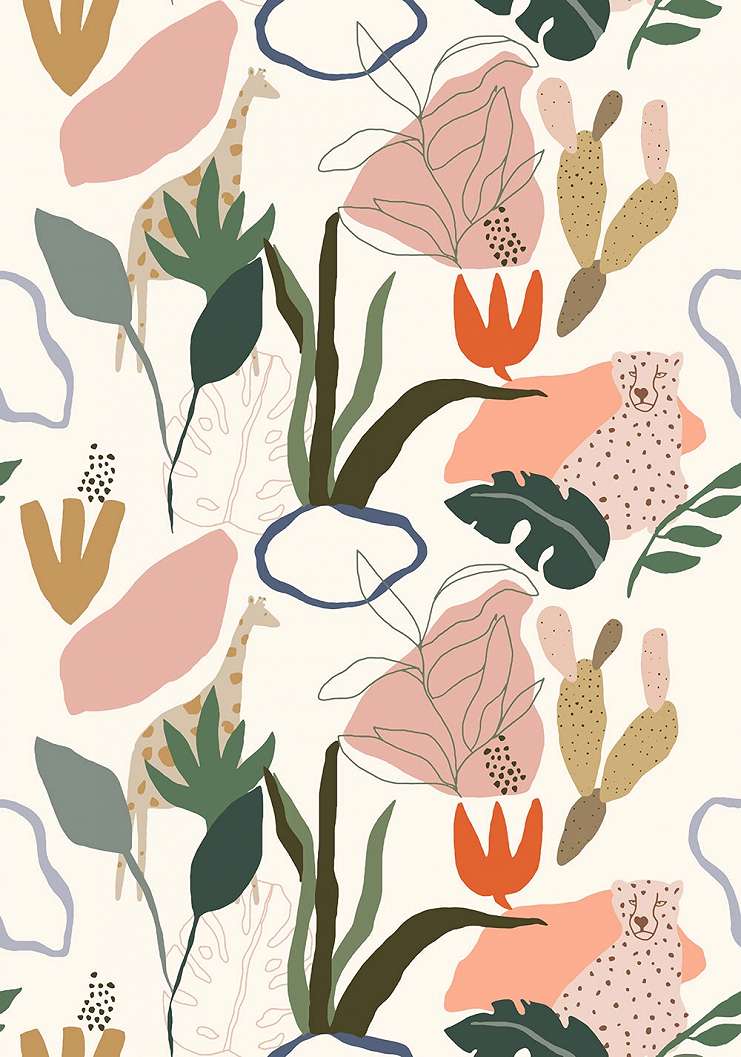 Akvarell stílusú levél és állat mintás design fotótapéta