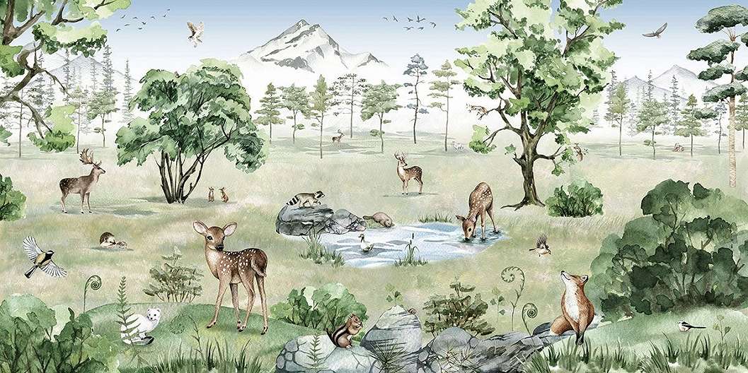 Akvarell stílusú több féle állat mintás design fali poszter tapéta