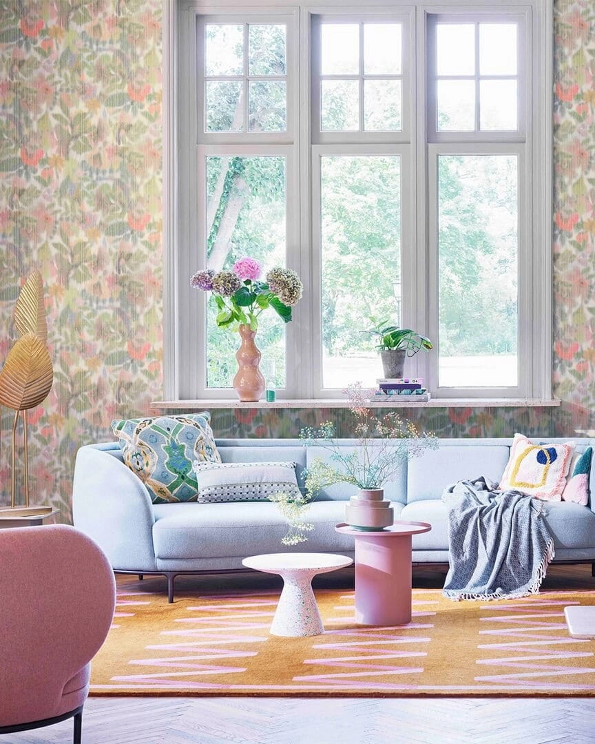 Akvarell virágmintás design tapéta lilás színvilágban