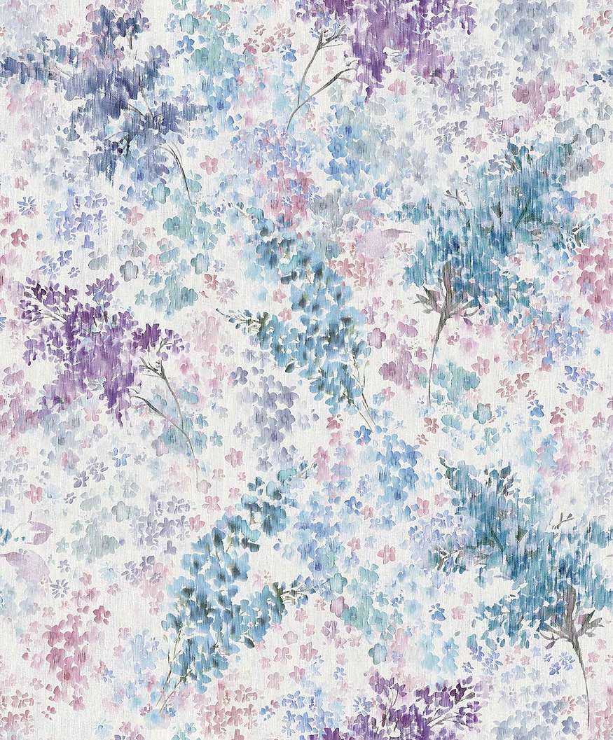 Akvarell virágmintás vinyl design tapéta lila kék színekkel