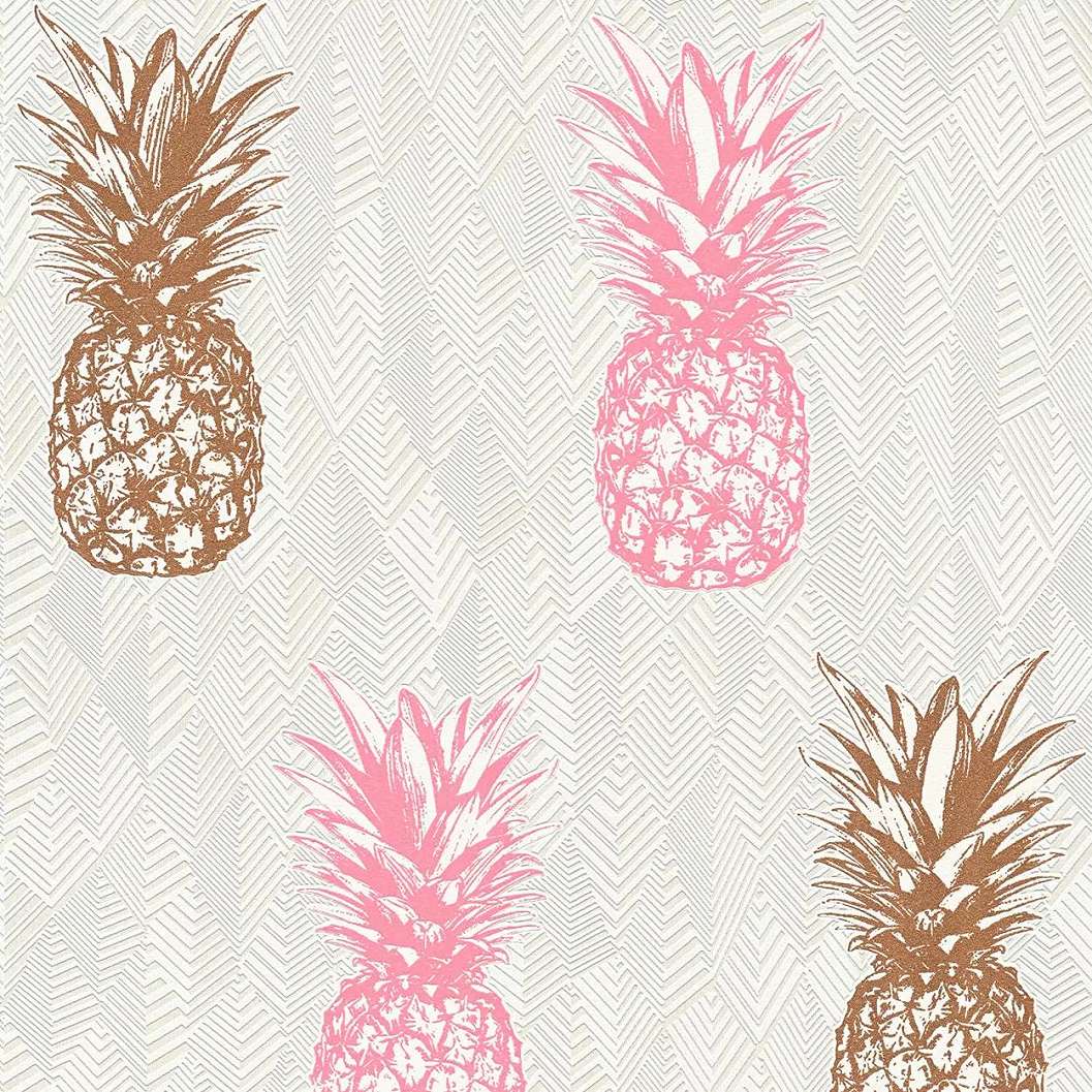 Ananász mintás dekor tapéta réz, rózsaszín ananász mintával