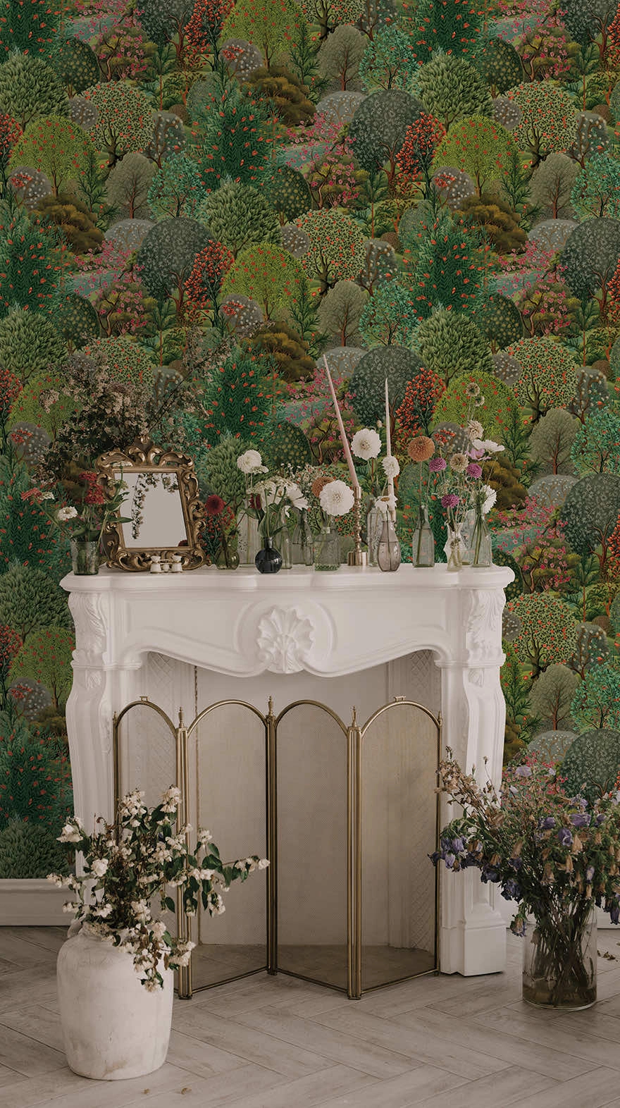 Angol dekor tapéta buja erdei tájkép mintával
