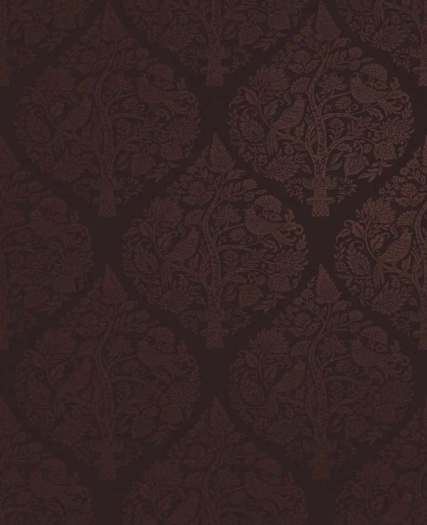 Angol dekor tapéta csillámos fa mintával sötétbarna színben