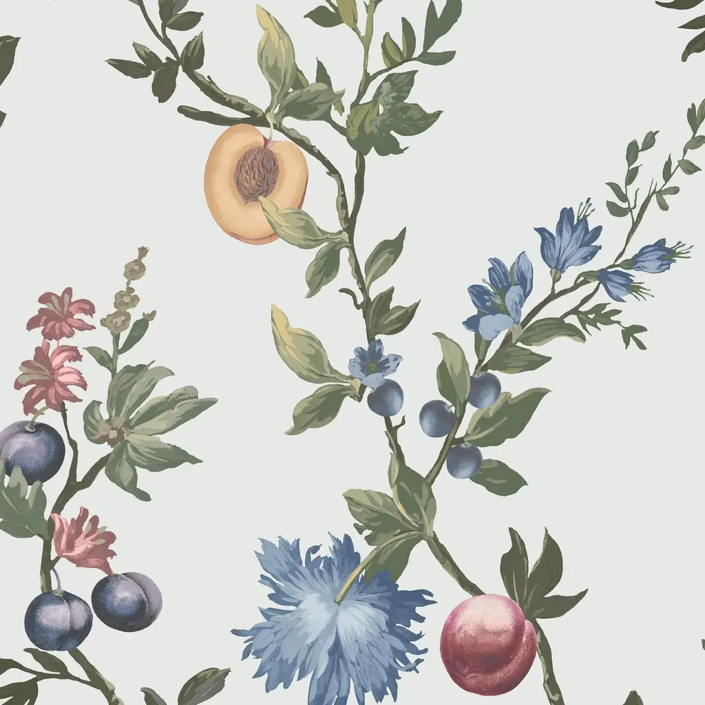 Angol dekor tapéta gyömölcsös inda mintával fehér színben