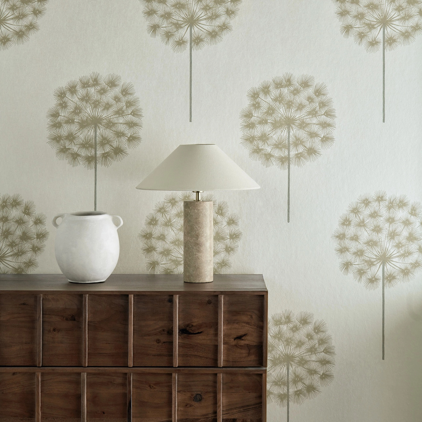 Angol dekor tapéta len barna színben pitypang mintával