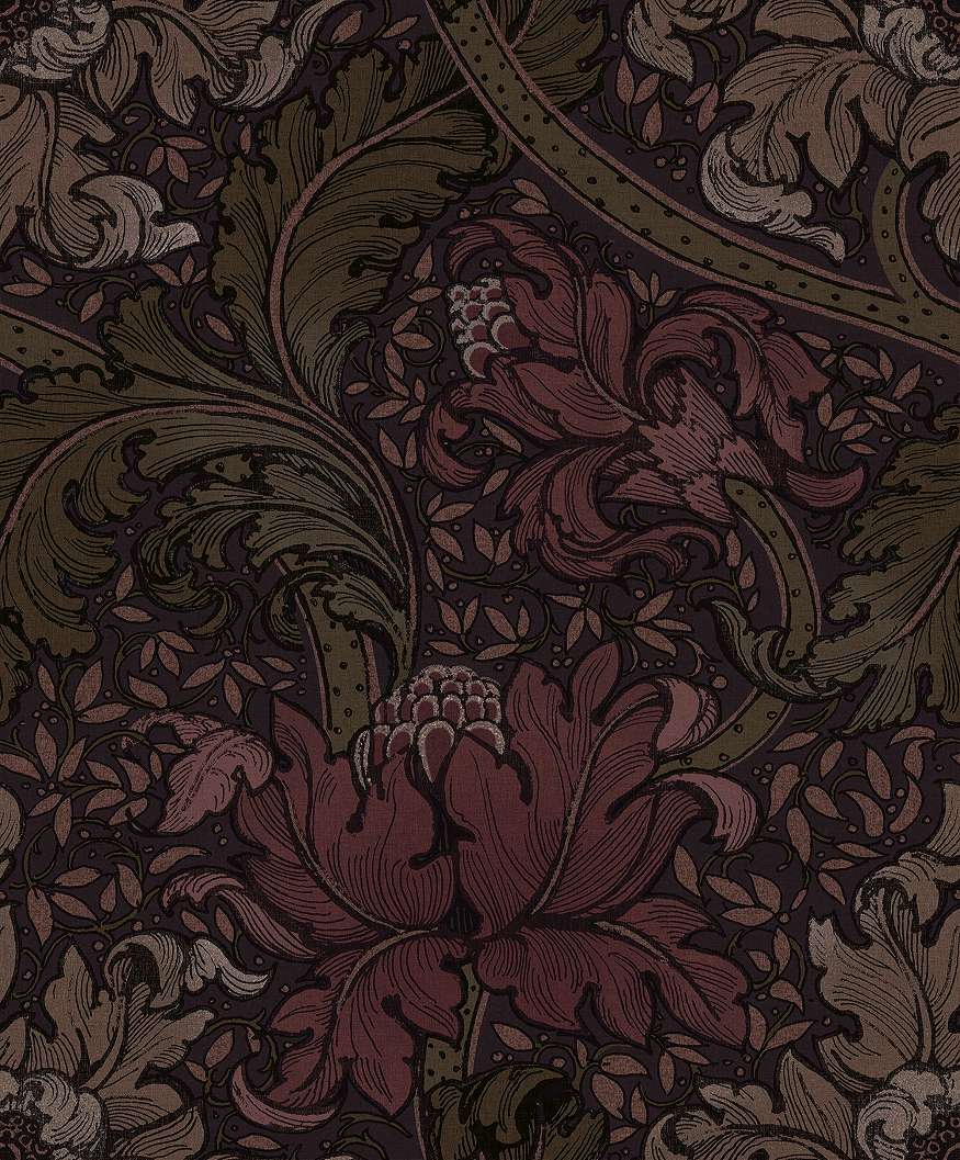 Angol dekor tapéta szecessziós akantuszvirág mintával dohánybarna és bordó színben