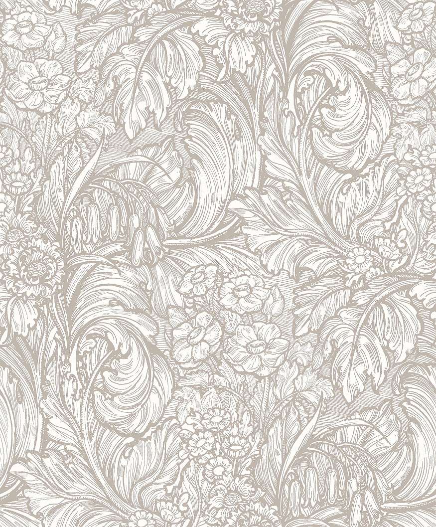 Angol dekor tapéta szecessziós mezeivirág mintával fehér és tópszín színekben