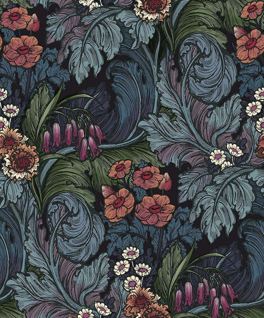 Angol dekor tapéta szecessziós mezeivirág mintával sokszínű