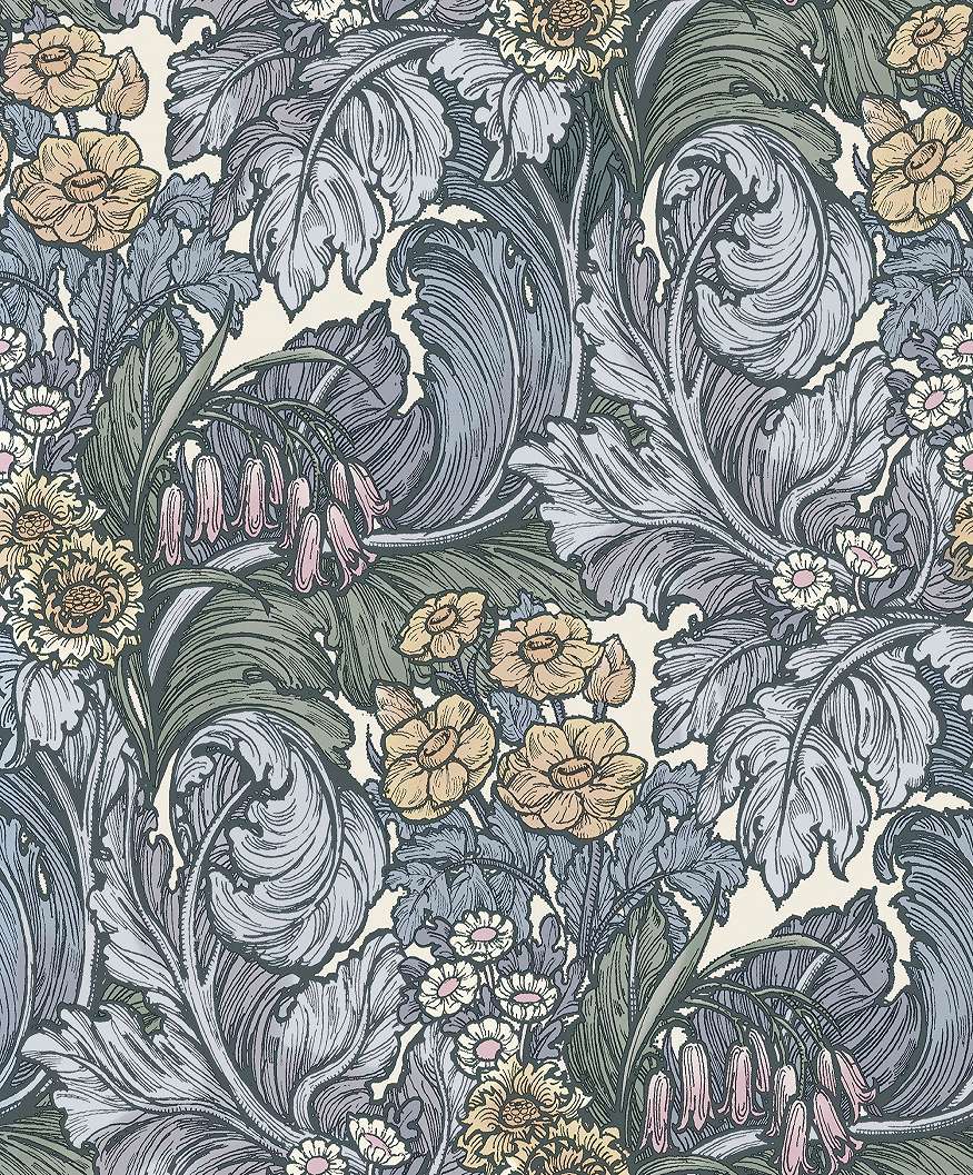 Angol dekor tapéta szecessziós mezeivirág mintával sokszínű pasztel színekben