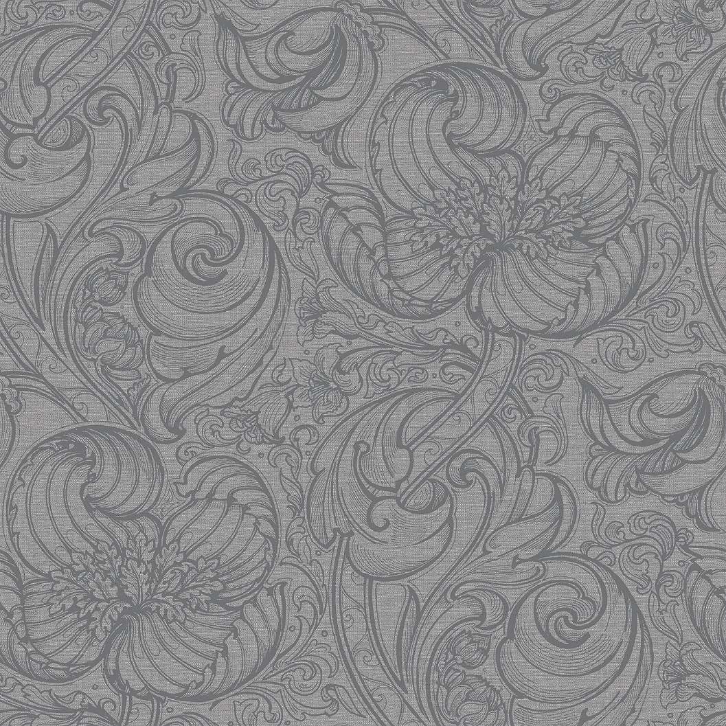 Angol dekor tapéta szecessziós pünkösdirózsa mintával matt ezüst és szürke színben