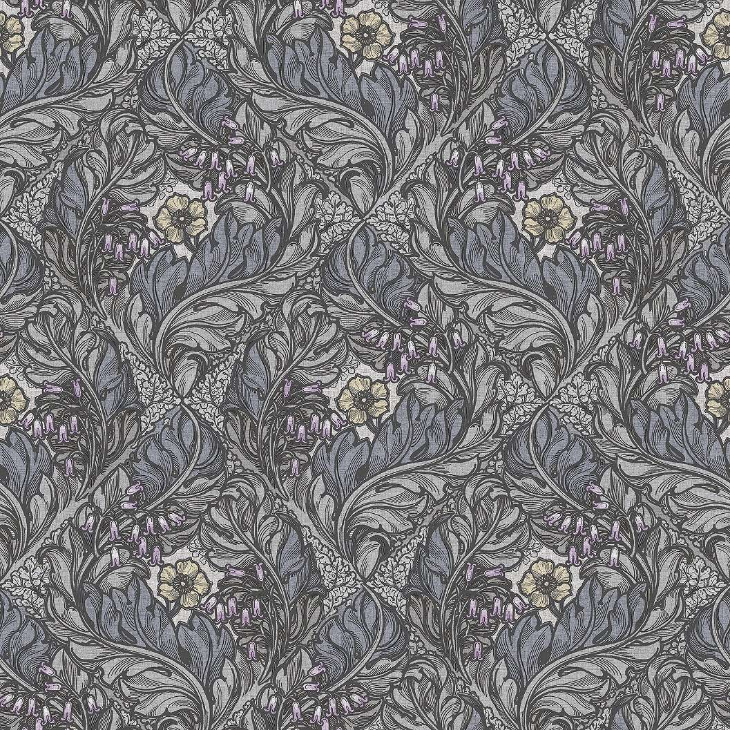 Angol dekor tapéta szecessziós virág mintával kékes középszürke színben