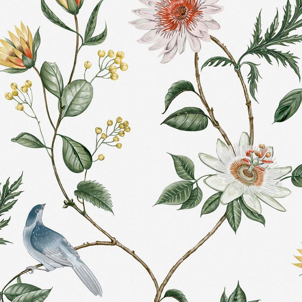 Angol dekor tapéta virág és madár mintával
