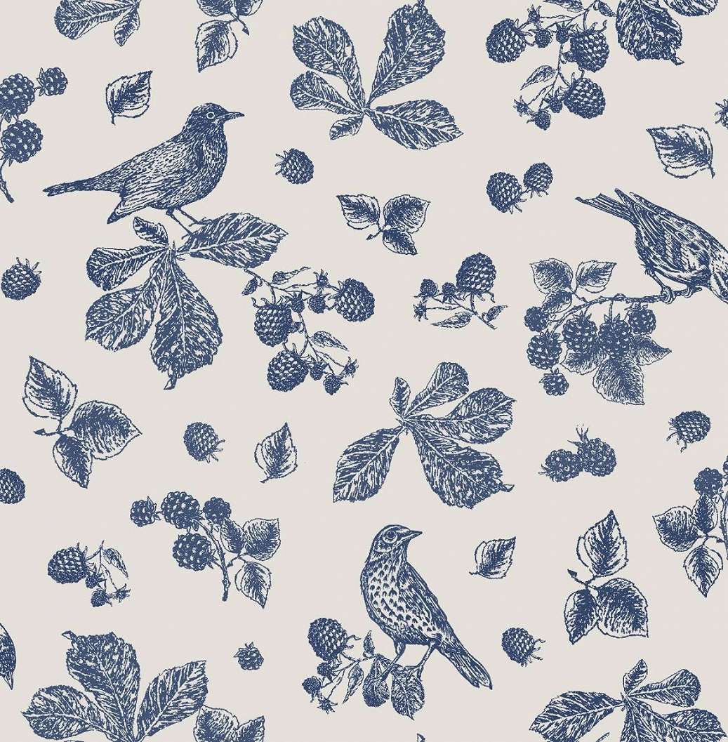 Angol design tapéta kék madár és leveles mintával