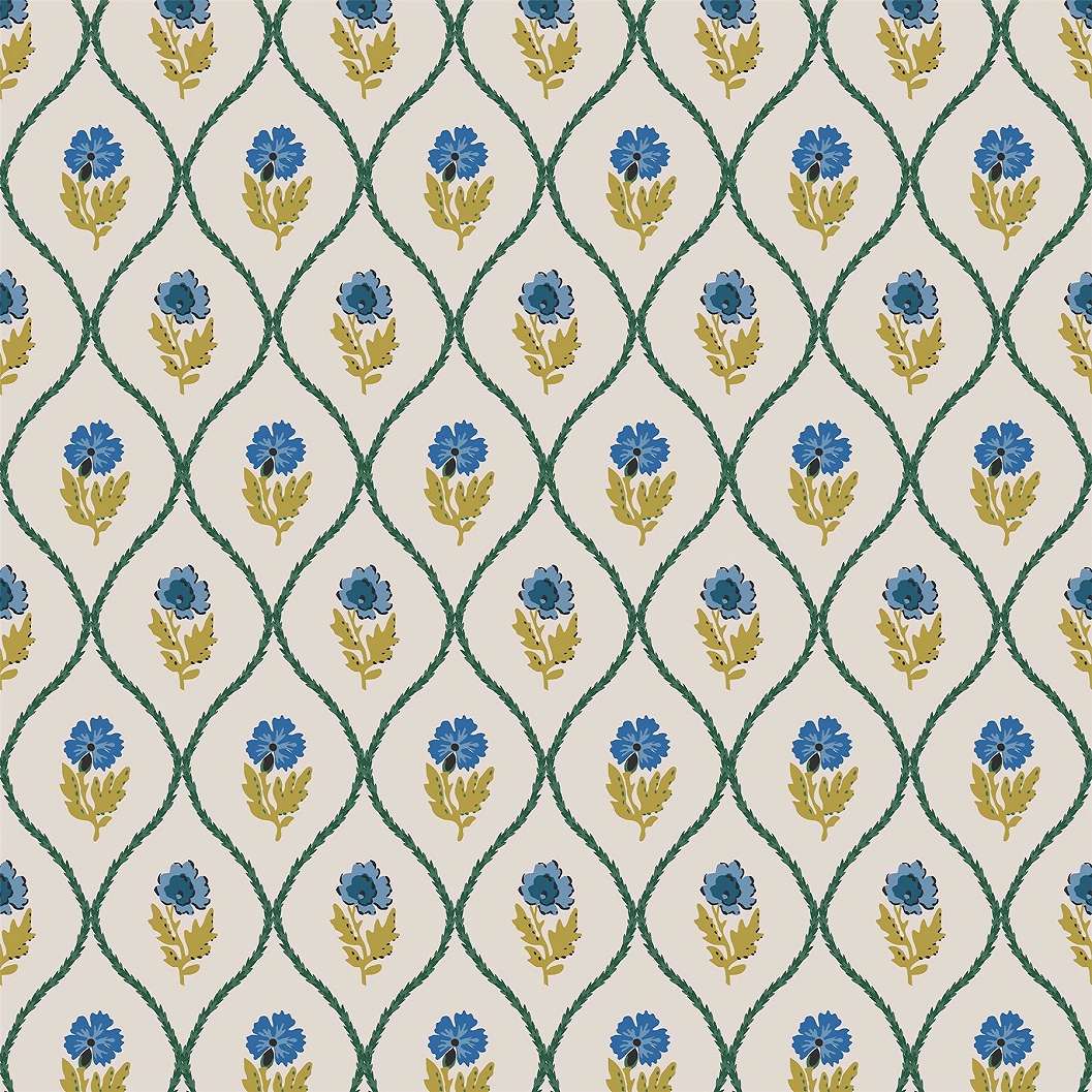 Angol design tapéta klasszikus kék virágos mintával vintage stílusban